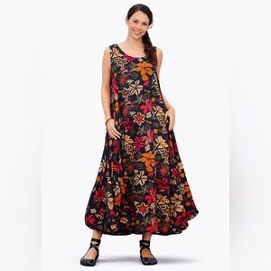 Organic Viscose Sleeveless Black Floral Boho Plus Size Tummy Hiding Maxi Dress